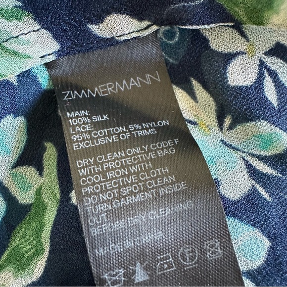 Zimmermann Womens 0 XS/S 100% Silk Floral Print Blouse Tank Ruffle Tie Neck Blue - Picture 7 of 7